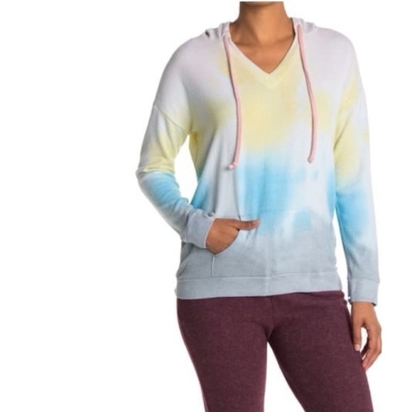Theo and Spence Tie Dye V Neck Drawstring Hoodie - Picture 1 of 8